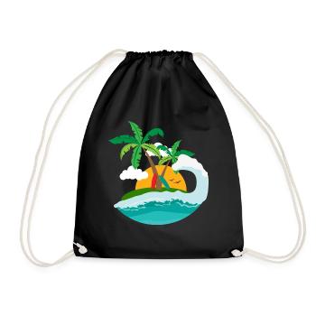 Surfing - Sunset beach palm and wave - Drawstring Bag - black - Front