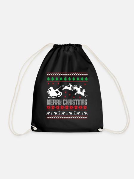 UGLY CHRISTMAS MERRY CHRISTMAS! - Drawstring Bag - black