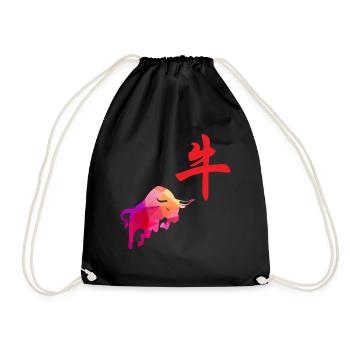 Chinese zodiac sign buffalo Low Poly Art - Drawstring Bag - black - Front