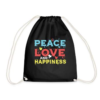PEACE LOVE AND HAPPINESS - Turnbeutel - Schwarz - Vorne