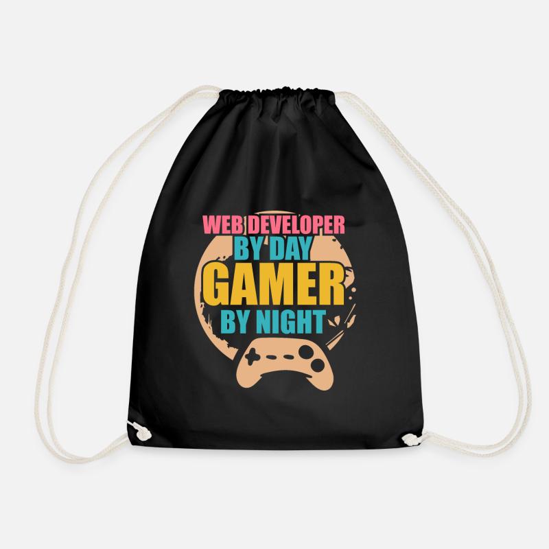Developer Web Developer By Day Gamer By Night - Drawstring Bag - black