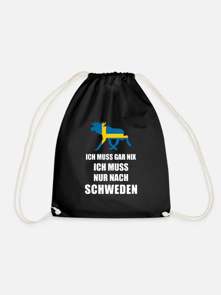 Ich muss nach SCHWEDEN Sverige Elch Geschenk - Turnbeutel - Schwarz