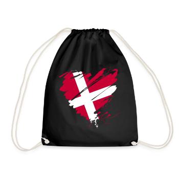 Denmark Scandinavia Europe EU Flag Heart hygge - Drawstring Bag - black - Front