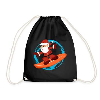 Christmas Santa Claus Surfing - Gift Idea - Drawstring Bag - black - Front