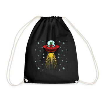 Christmas Santa Claus as an alien in the UFO - Drawstring Bag - black - Front