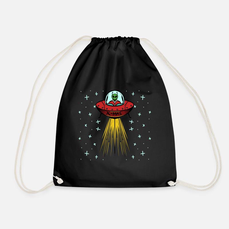 Weihnachten Weihnachtsmann als Alien im Ufo - Turnbeutel - Schwarz