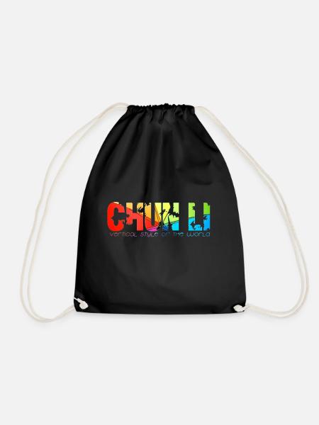 chun li Streetfighter Cosplay costume moves hot - Drawstring Bag - black