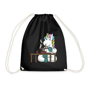 Einhorn Fabelwesen essen Geschenk asiatisch Nudeln - Turnbeutel - Schwarz - Vorne