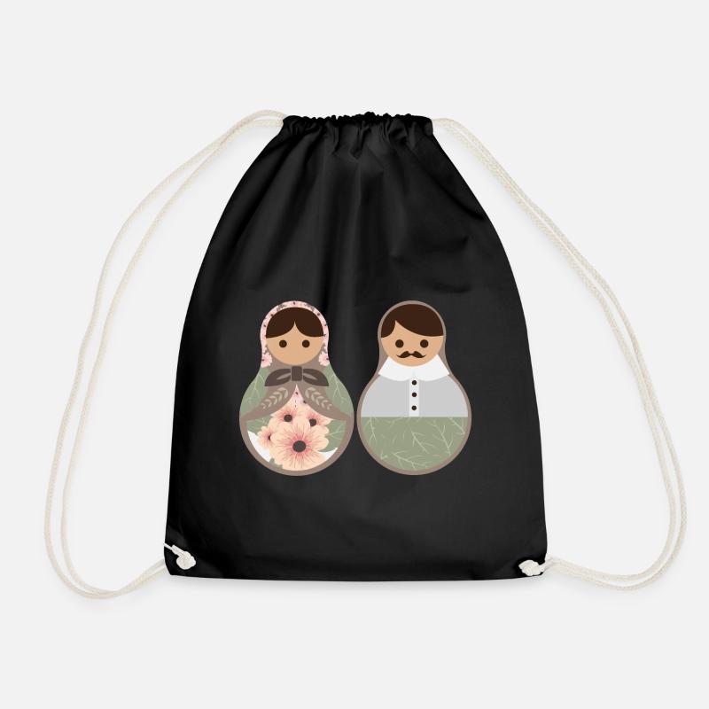 Russia Lovers Matryoshka Dolls Gift - Drawstring Bag - black