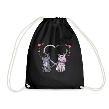 Valentine's Day cat heart couple love eye contact - Drawstring Bag - black - Front