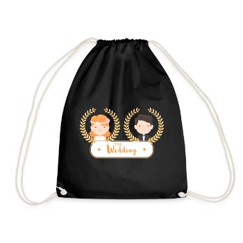 Wedding bridal couple gift Bride Groom Marriage - Drawstring Bag - black - Front