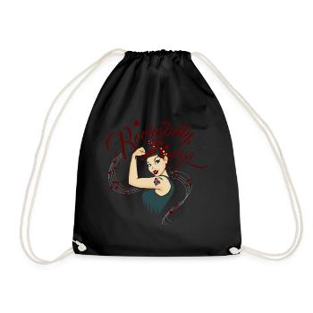 Rock Music T-Shirt Rock'n'Roll Rockabilly Girl - Drawstring Bag - black - Front