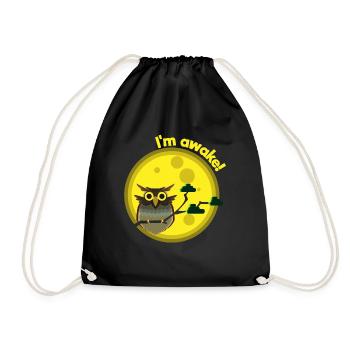 Owl Moonlight Overturned Night Sleeping Gift - Drawstring Bag - black - Front