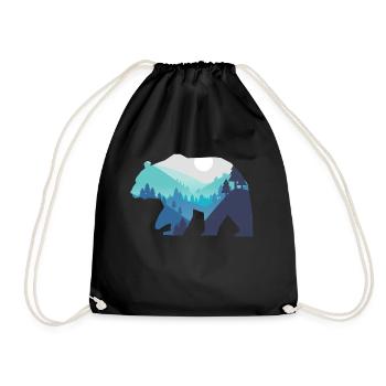 Bear Silhouette Mountains Horizon Moon Gift - Drawstring Bag - black - Front