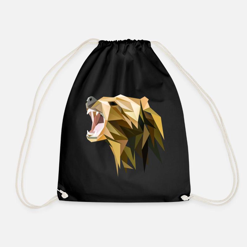 Polygon grizzly bear - Drawstring Bag - black