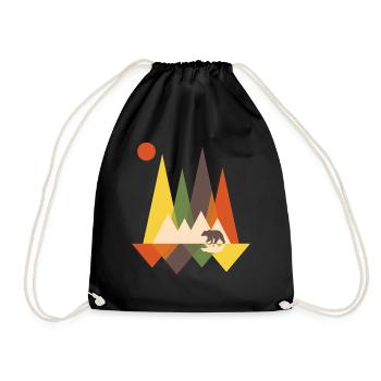 Bear mountains mountain geometric gift nature animal - Drawstring Bag - black - Front