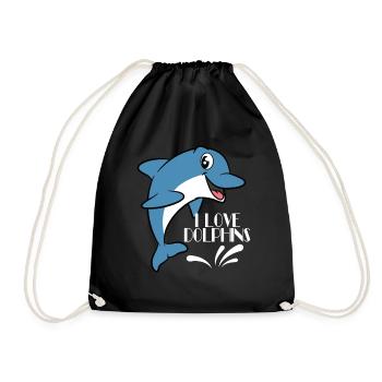 Love dolphins, I love dolphins Tshirt Dolphin are - Drawstring Bag - black - Front