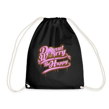 Donut Worry Be Happy Spruch Lustig Text Quote - Turnbeutel - Schwarz - Vorne