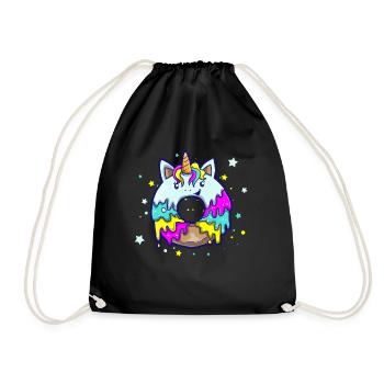 Donut Lustig Einhorn Unicorn Süß Dessert Zucker - Turnbeutel - Schwarz - Vorne
