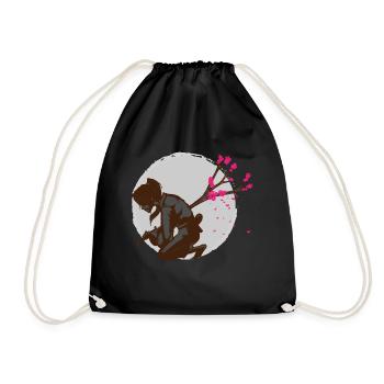 Samurai Robe Seppuku Harakiri Dagger Cherry Blossom - Drawstring Bag - black - Front