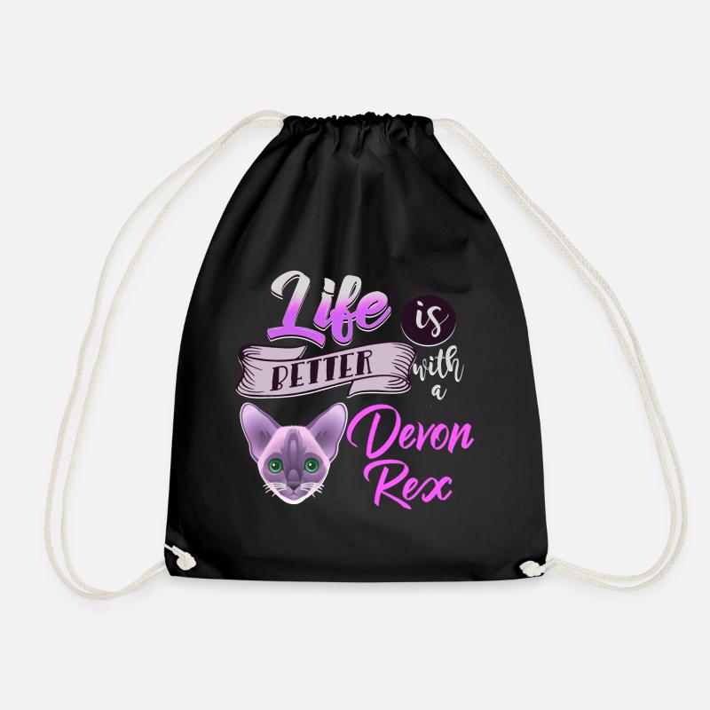 Katze Devon Rex Kätzchen Miau Miezekatze Geschenk - Turnbeutel - Schwarz