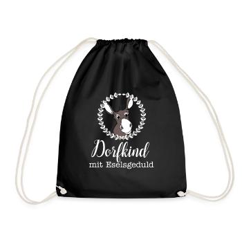 village child with donkey patience - Drawstring Bag - black - Front