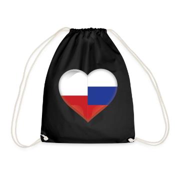 Polen Russland Flagge Herz Liebe Polnisch Russisch - Turnbeutel - Schwarz - Vorne