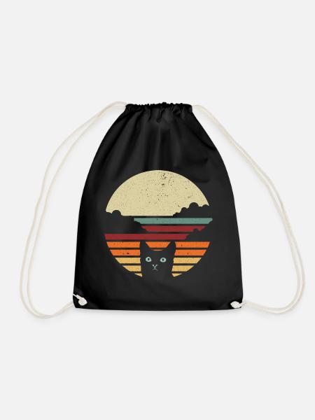 Katze retro vintage Geschenk Haustier Maine Coon - Turnbeutel - Schwarz