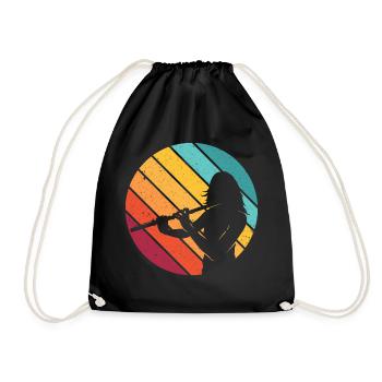 Flute instrument flutist gift retro orchestra - Drawstring Bag - black - Front