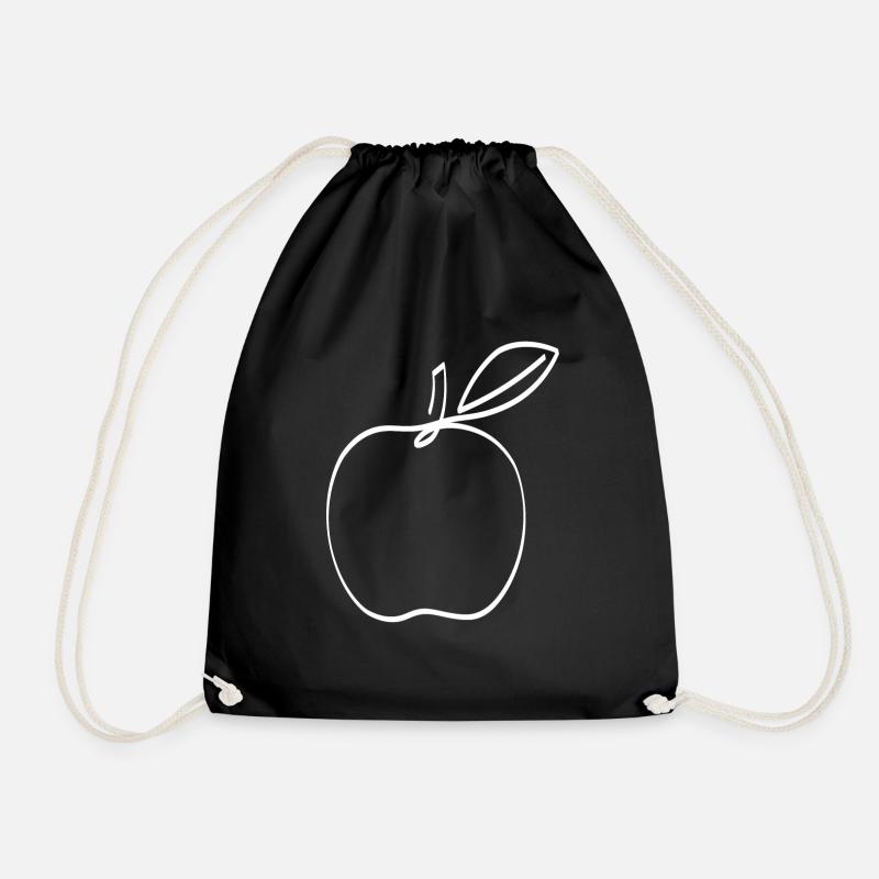 One Line Apple White - Drawstring Bag - black