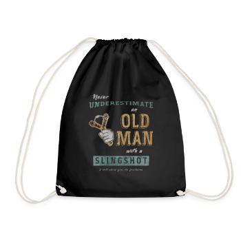 Pensioner with Slingshot Zwille Slingshot Shirt - Drawstring Bag - black - Front