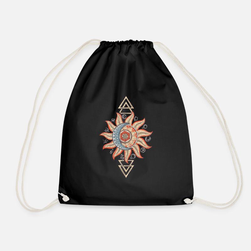 Sun moon hexagram triangle planet symbol - Drawstring Bag - black