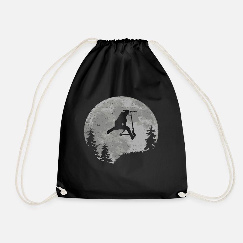 Scooter moon full moon gift idea skatepark - Drawstring Bag - black