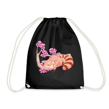 Vintage Red Panda japanische Kirschblütenblume - Turnbeutel - Schwarz - Vorne