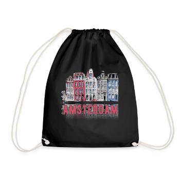 Amsterdam Skyline - Pink - Drawstring Bag - black - Front