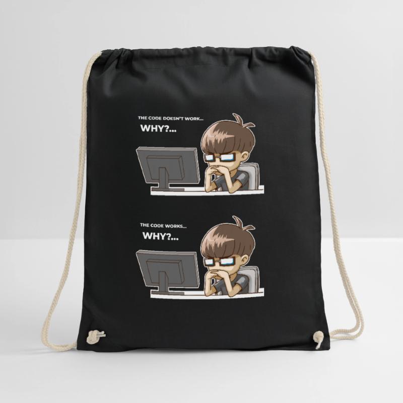 Funny programming code works why Drawstring Bag