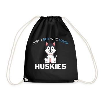 Kawaii Dog Pet Boy Gift Husky - Drawstring Bag - black - Front