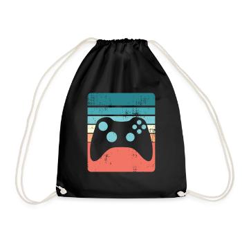 Vintage Gaming Geek Sunset Gamer Gift - Drawstring Bag - black - Front