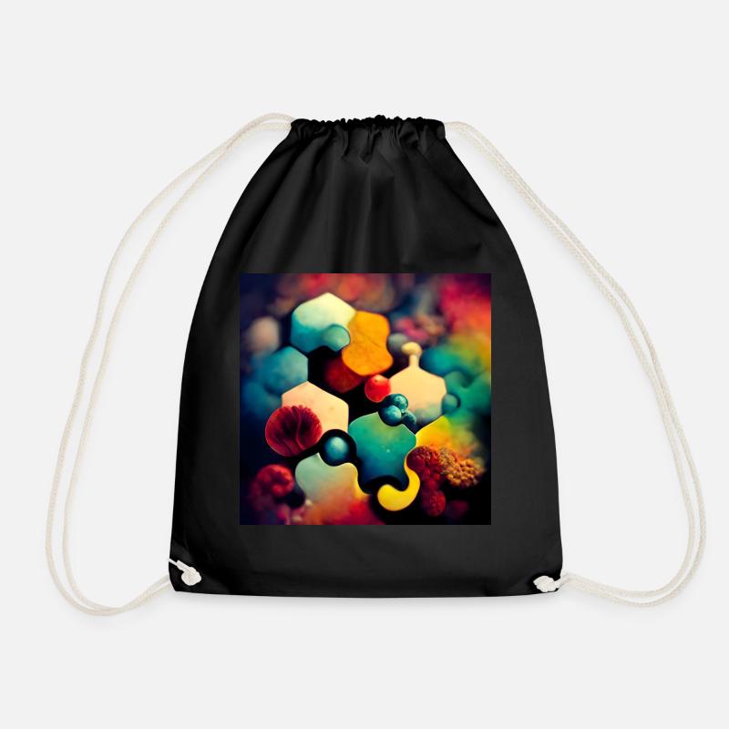 A puzzle with molecules - Drawstring Bag - black