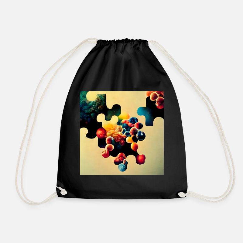 Puzzle Motiv mit Molekülen - Turnbeutel - Schwarz