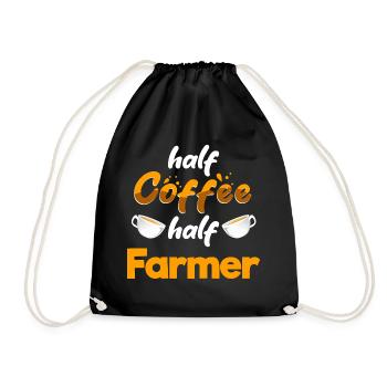 Half Coffee Half Farmer Funny Farming Humor Farm - Drawstring Bag - black - Front