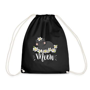 Chat mignon kawaii drôle avec des tournesols disant miaulement - Sac de sport léger - noir - Devant