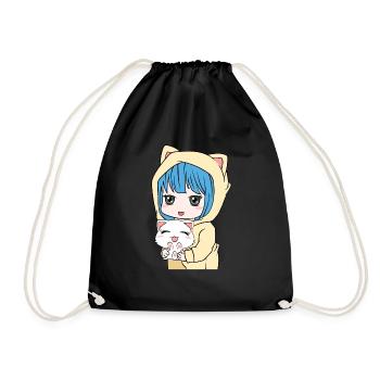 Anime Cat Lover Shirt For Kawaii Fans T-shirt - Drawstring Bag - black - Front