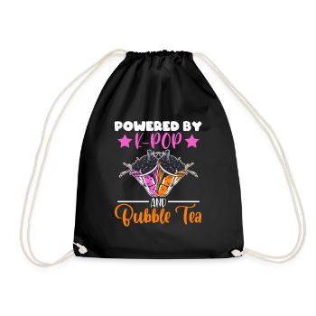 Powered By K-pop And Bubble Tea Simple Music Top - Drawstring Bag - black - Front