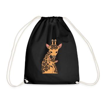 Mother's Day Mommy Mom Giraffe Tall Long-necked - Drawstring Bag - black - Front