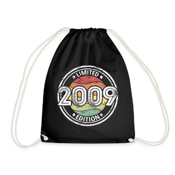 Jahrgang 2009 limited Edition 14. Geburtstag - Turnbeutel - Schwarz - Vorne