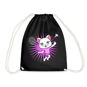 Cute Cat Badminton Player Ironic Hobby Sports - Drawstring Bag - black - Front