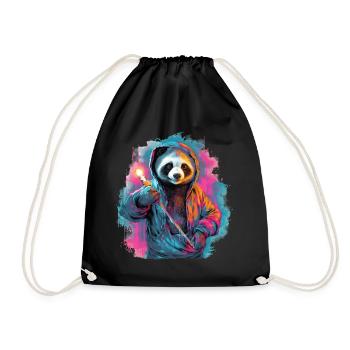 Panda with torch - Drawstring Bag - black - Front