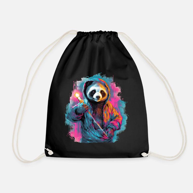 Panda mit Fackel - Turnbeutel - Schwarz