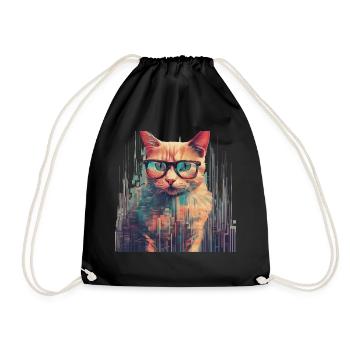 Katze Brille Nerd PC Gaming - Turnbeutel - Schwarz - Vorne
